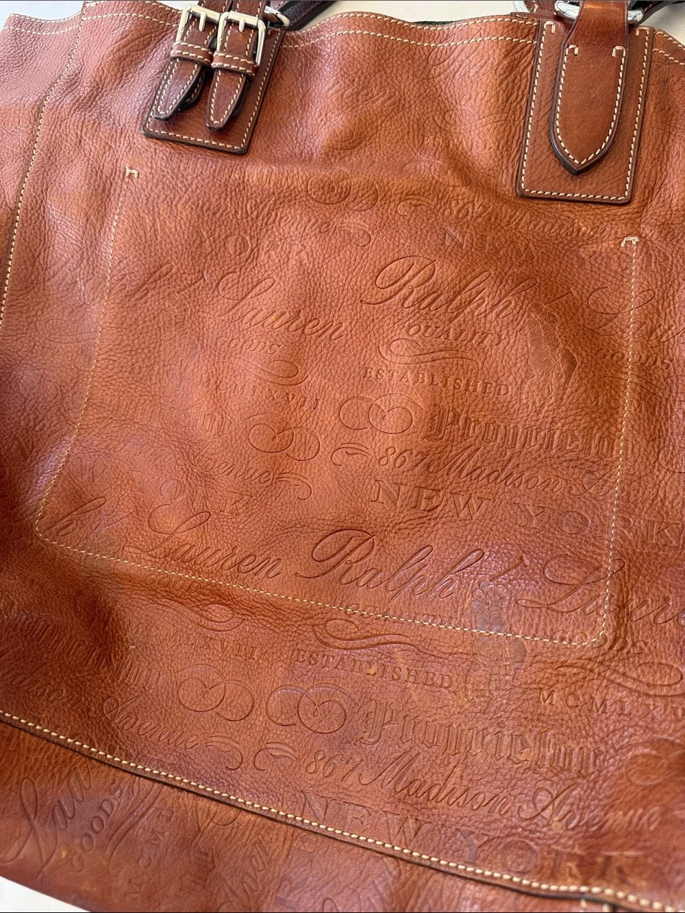 Ralph Lauren Leather Handbag in Terracotta and Forest Green Suede